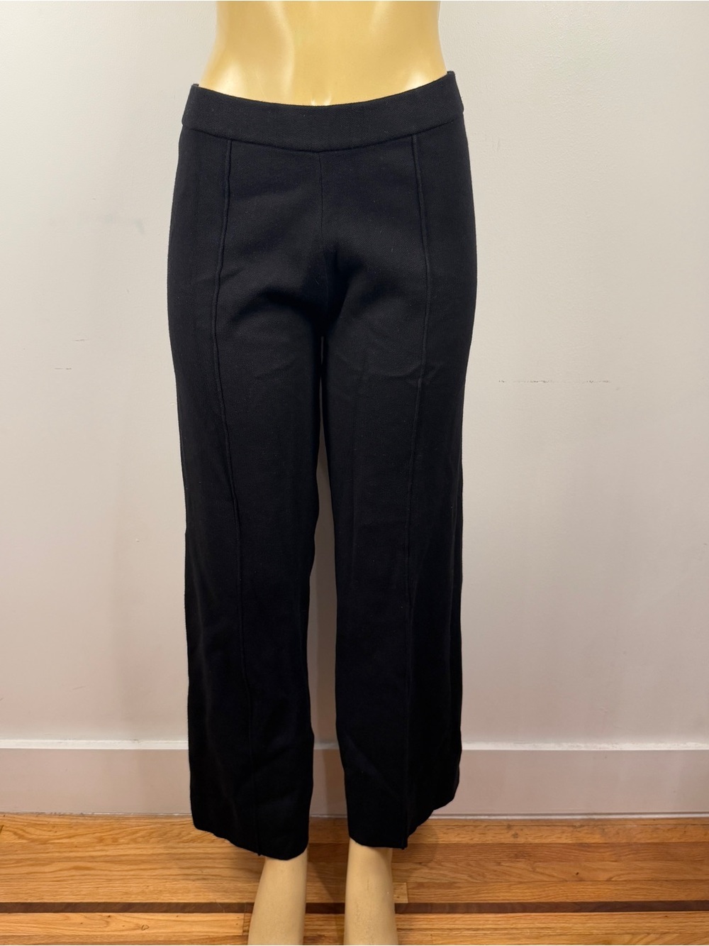 Zara Straight Leg Knit Pants Sz L Pullon Pintuck Black Crop